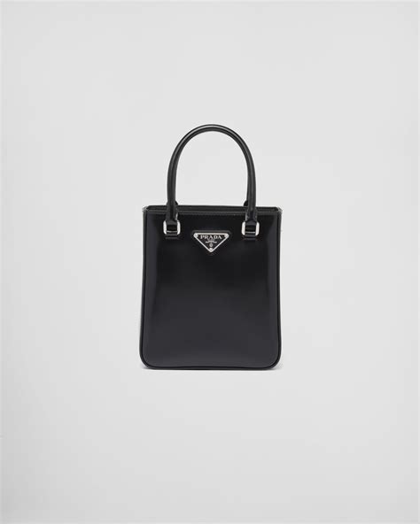 prada small brushed leather tote|Prada saffiano lux black tote.